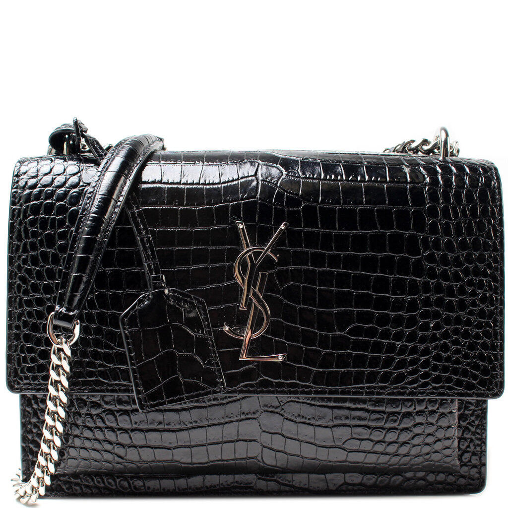 YSL Saint Laurent Sunset Croc Bag Medium Travel Bag