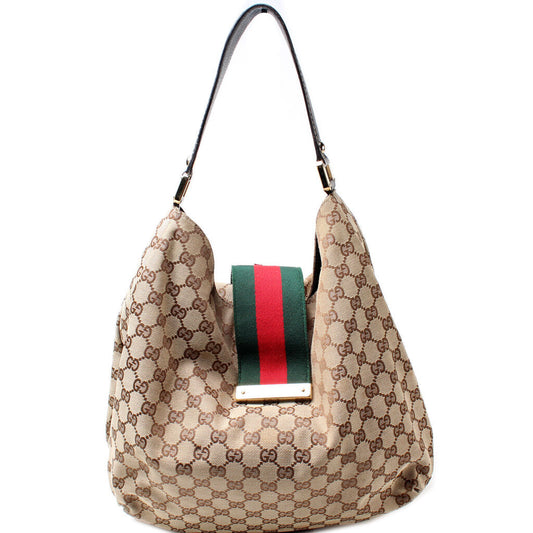 Gucci GG Web Canvas Shoulder Bag Canvas Hobo