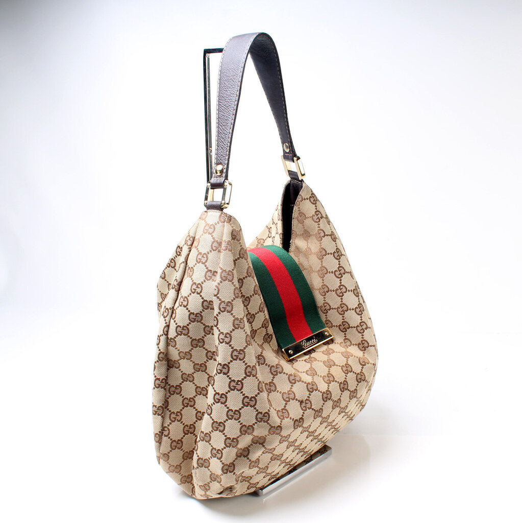 Gucci GG Web Canvas Shoulder Bag Canvas Hobo