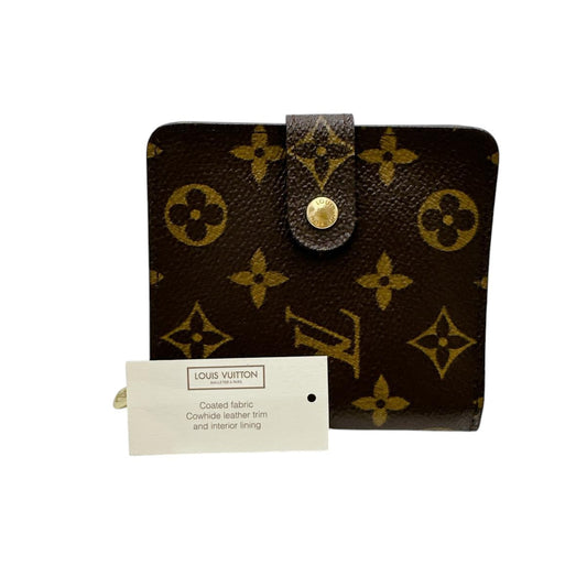 Louis Vuitton Bifold M61667 pocket zipper Compact Monogram Canvas Brown Wallet Case