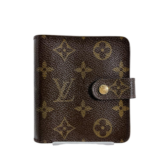 Louis Vuitton Bifold M61667 pocket zipper Compact Monogram Canvas Brown Wallet Case 0