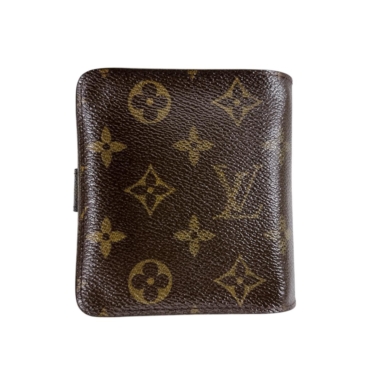 Louis Vuitton Bifold M61667 pocket zipper Compact Monogram Canvas Brown Wallet Case 0