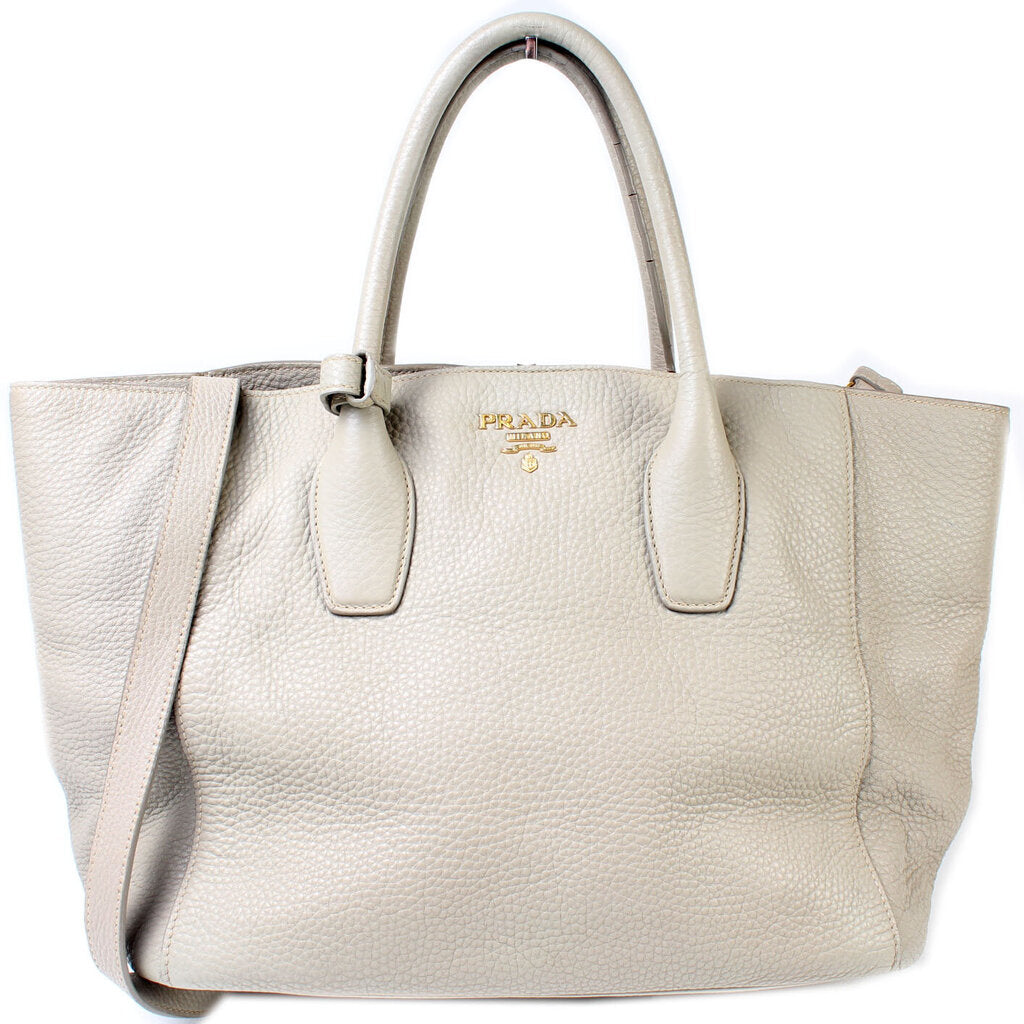 Prada Pebbled Tote Bag Leather