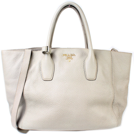 Prada Pebbled Tote Bag Leather