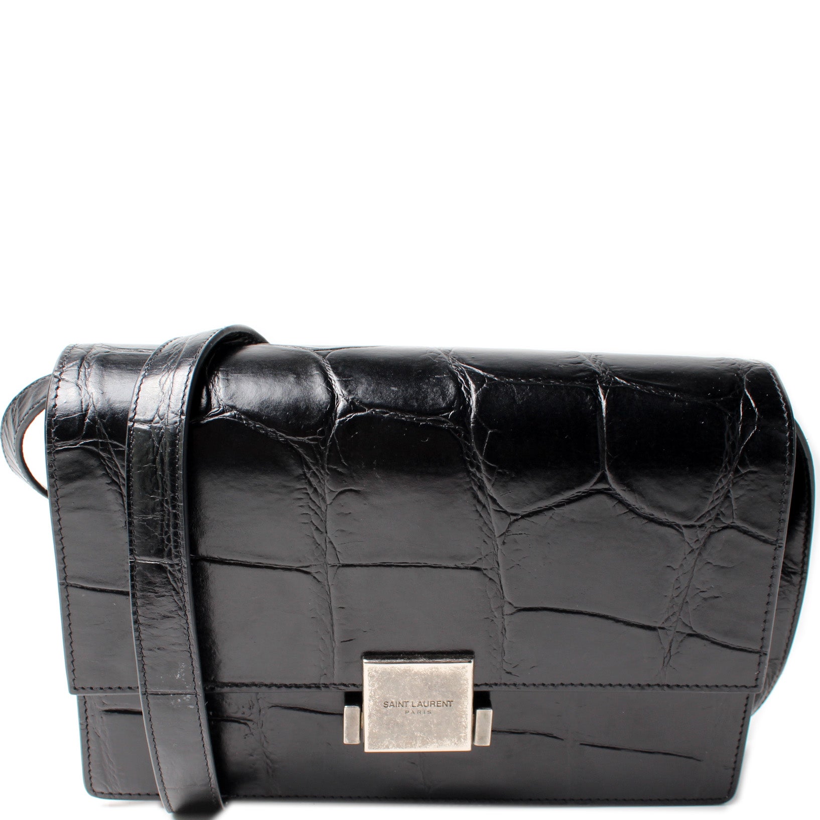 YSL Saint Laurent Saint Laurent Bellechasse Croc Embossed Shoulder Bag Medium