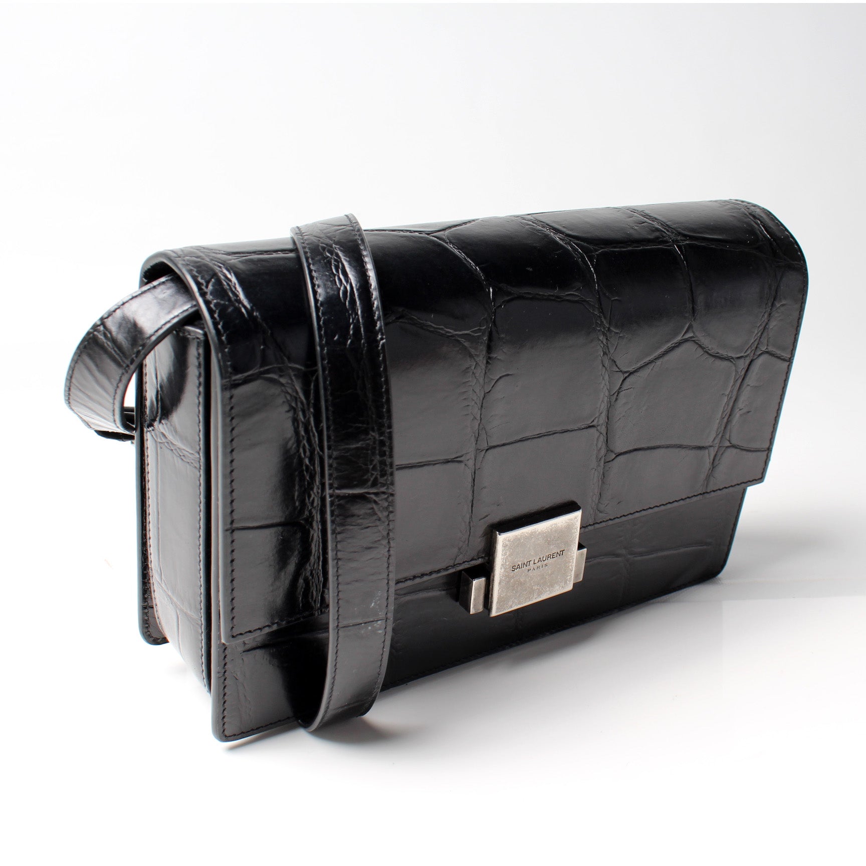 YSL Saint Laurent Saint Laurent Bellechasse Croc Embossed Shoulder Bag Medium