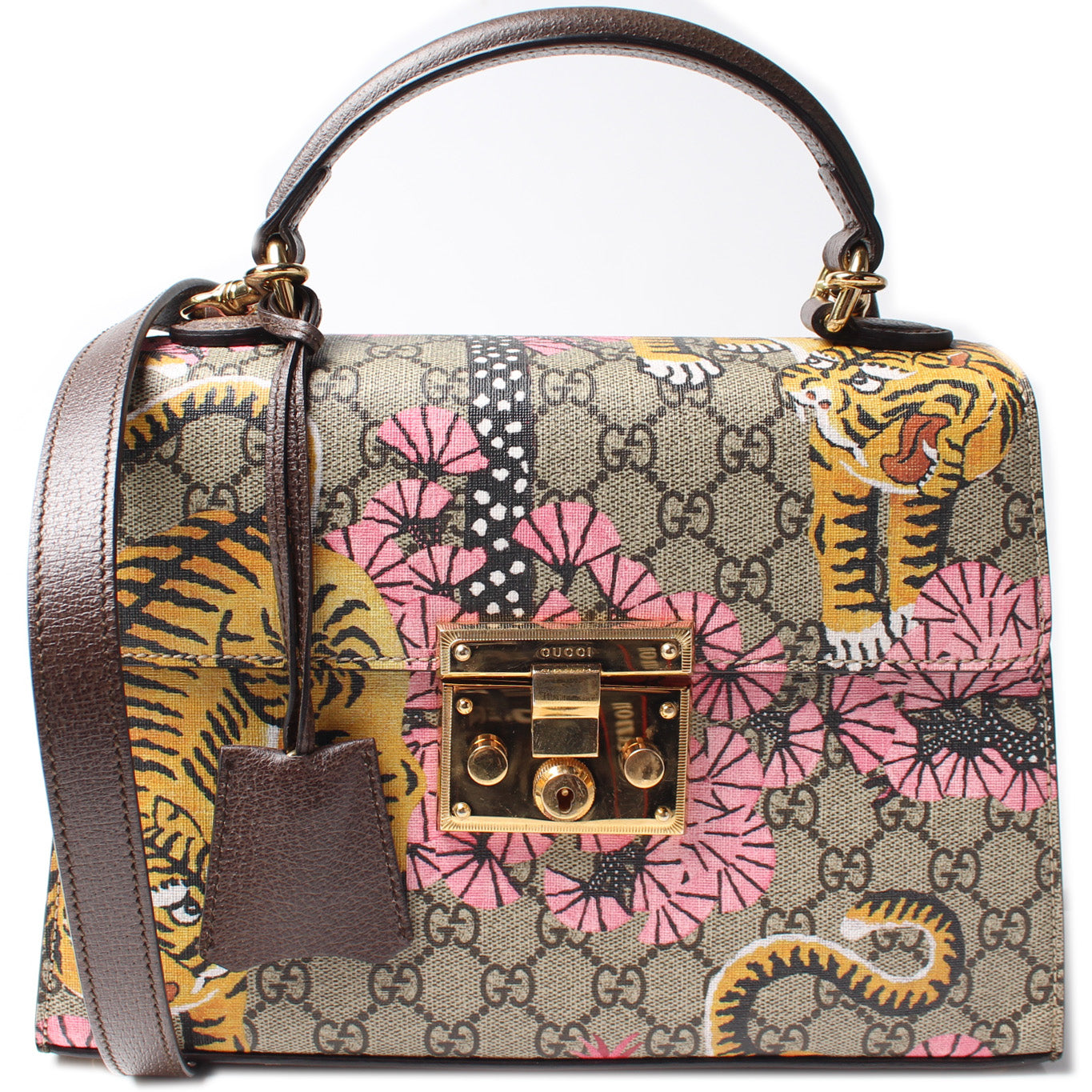 Gucci Padlock GG Supreme Bengal Leather Top Handle Travel Bag