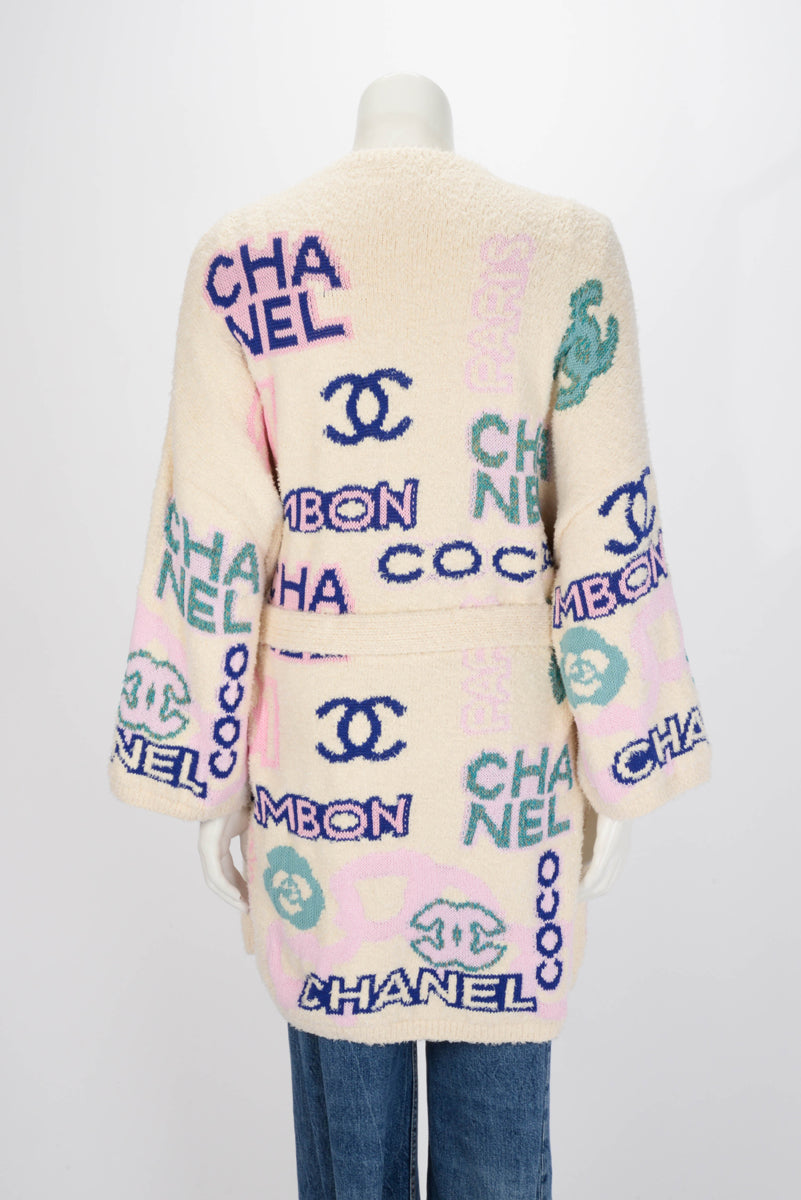 Chanel Multi Colour Cotton Logo Belted Cardigan FR 42 Apparel