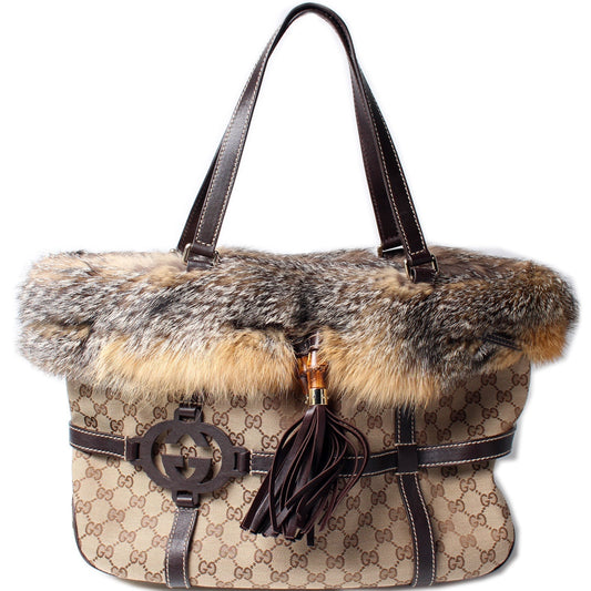 Gucci GG Fur Royal Canvas Tote Bag