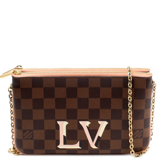 Louis Vuitton Pochette Double Zip Ebene Damier Clutch Bag