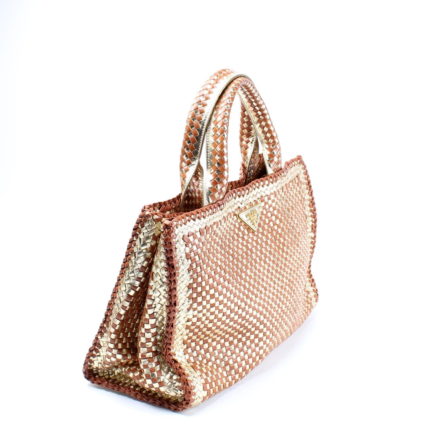 Prada Madras Satchel Bag Woven Travel Bag