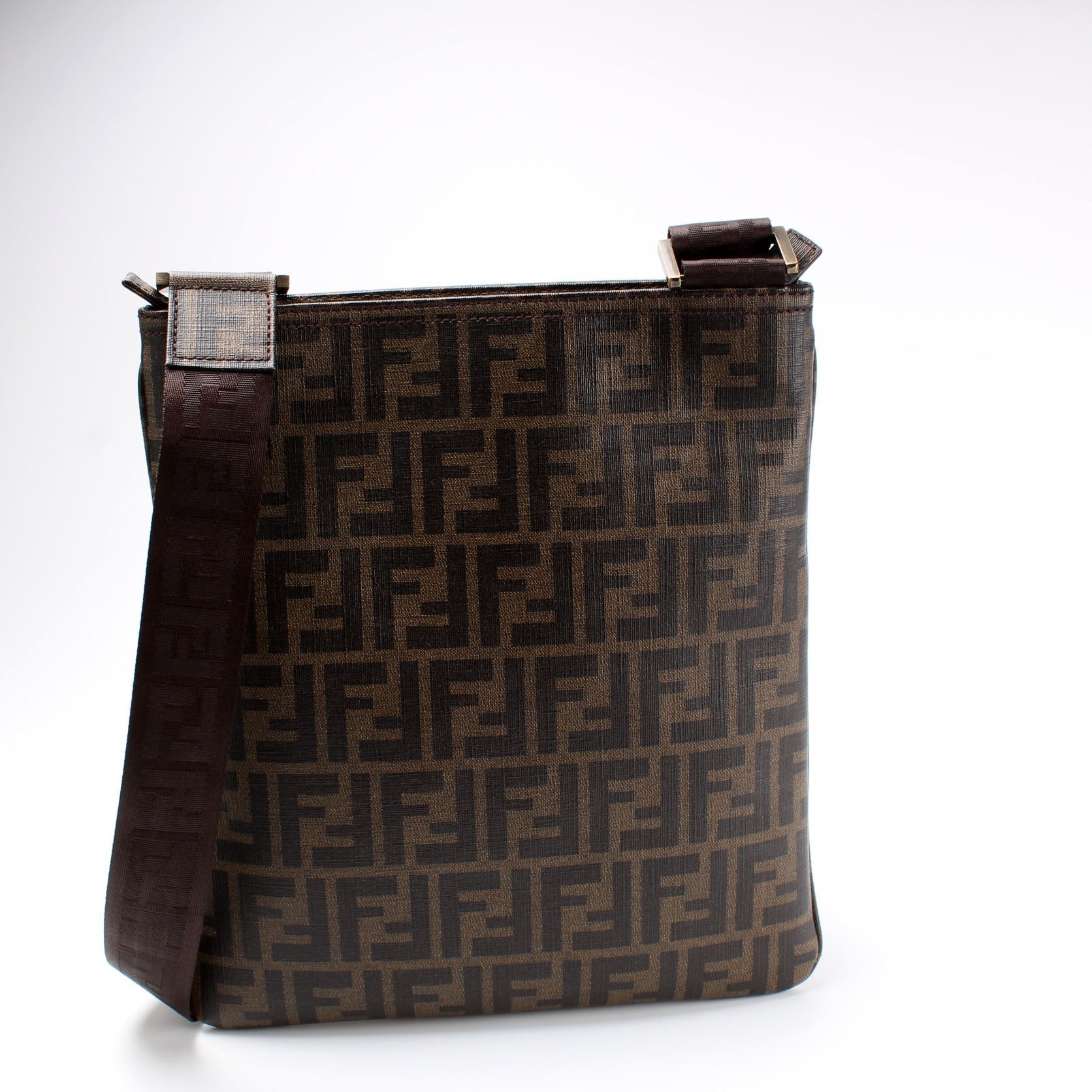 Fendi 7Va207 Spalmati Zucca Flat Messenger Bag Shoes