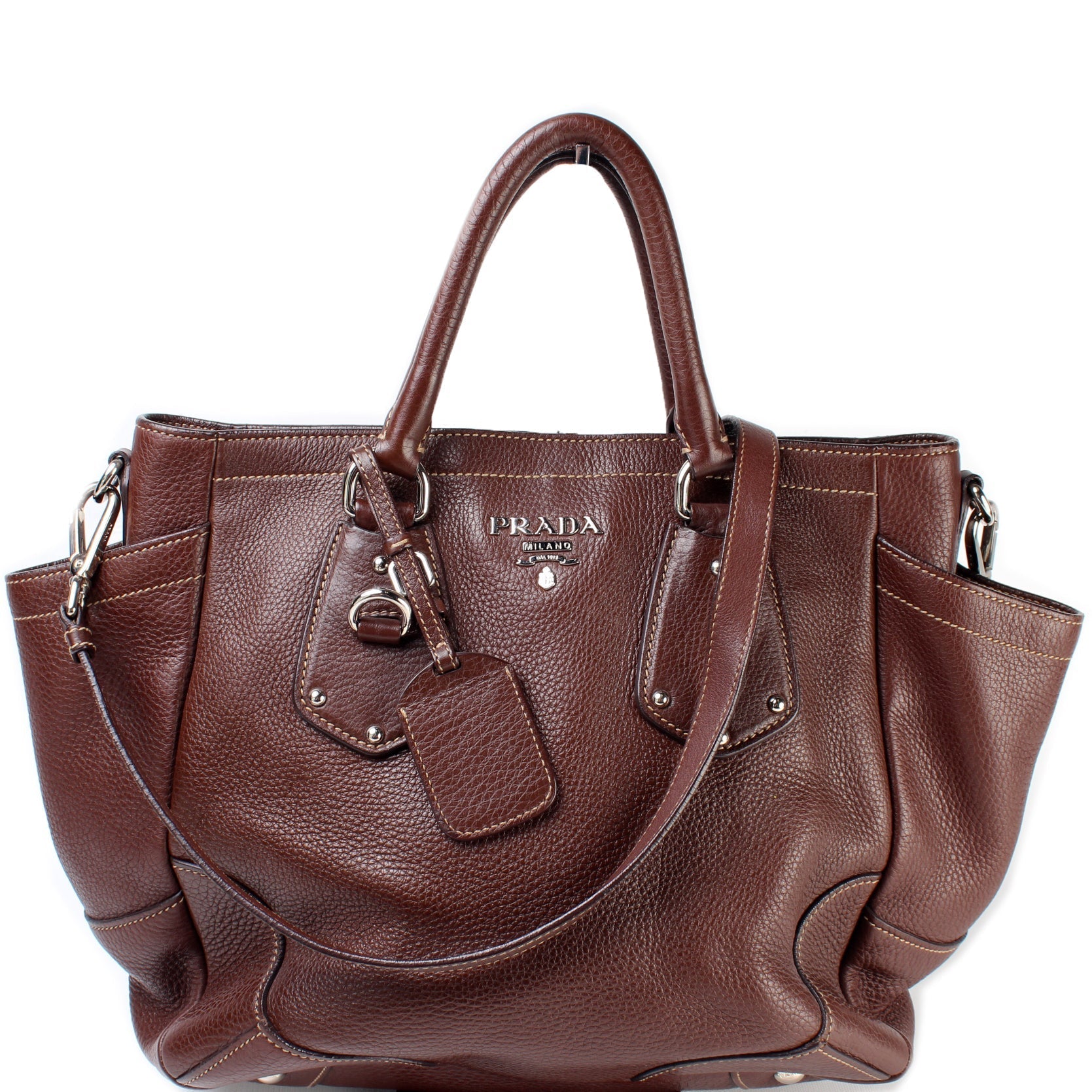 Prada Vitello Daino Side Pocket Tote Bag Leather