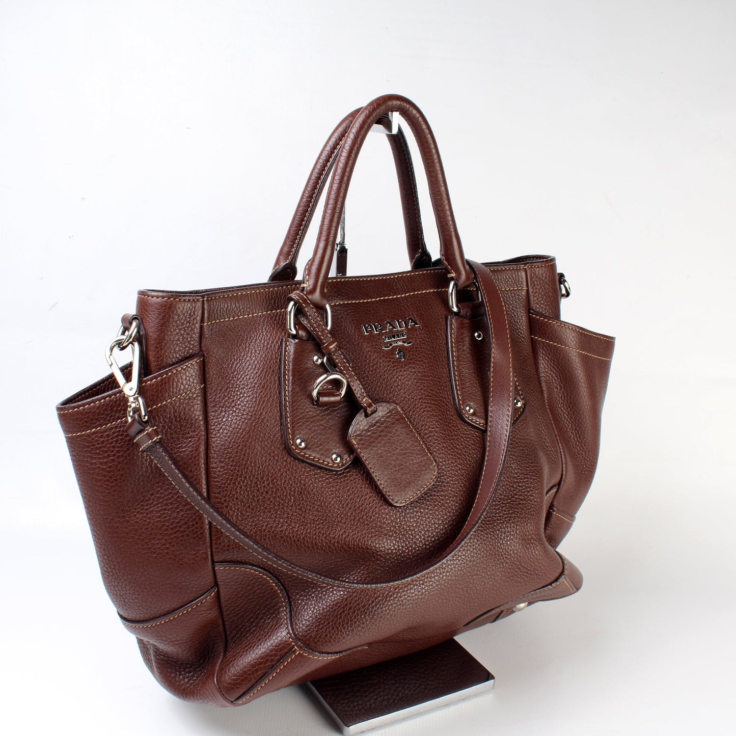 Prada Vitello Daino Side Pocket Tote Bag Leather