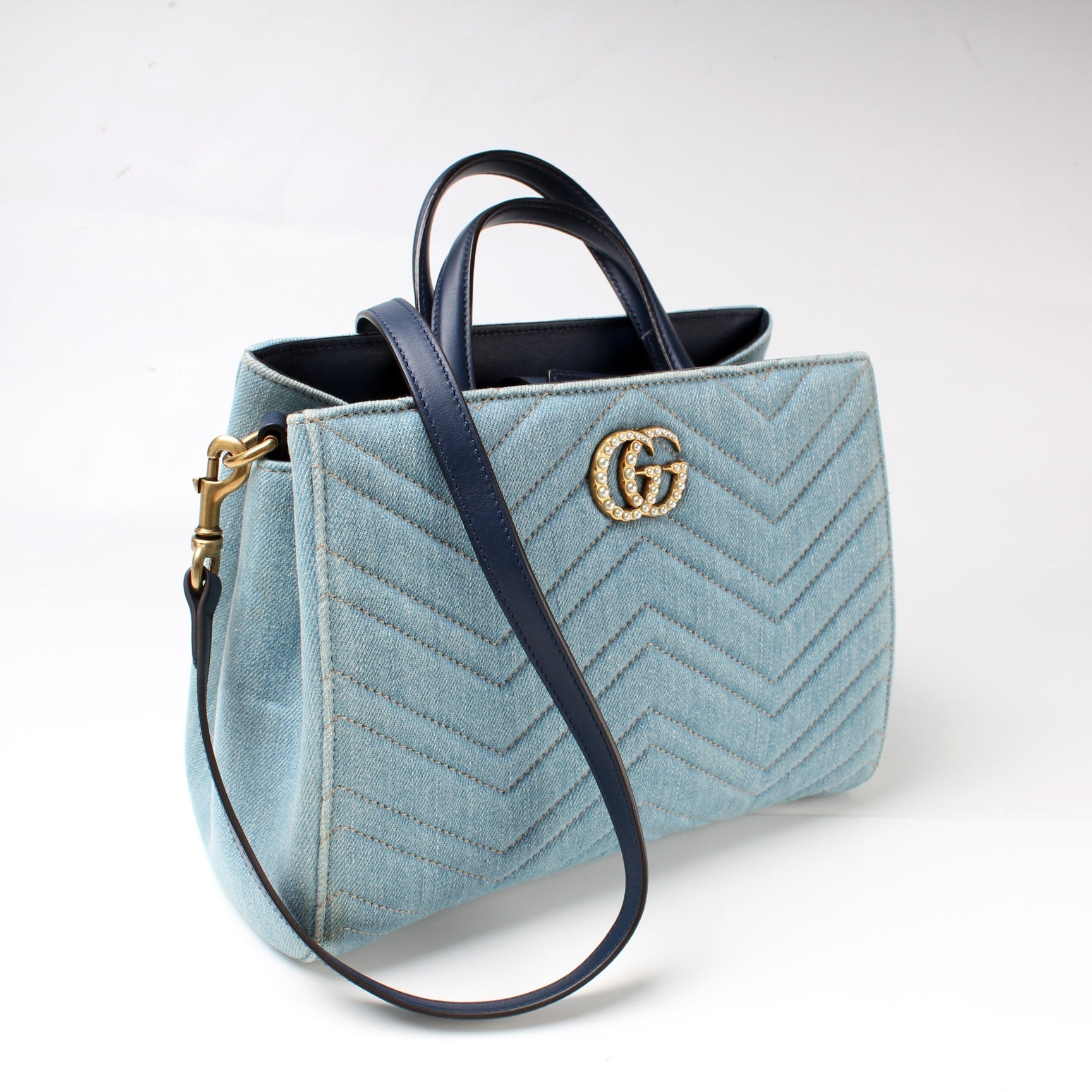 Gucci Marmont Denim Top Handle Travel Bag