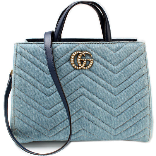 Gucci Marmont Denim Top Handle Travel Bag