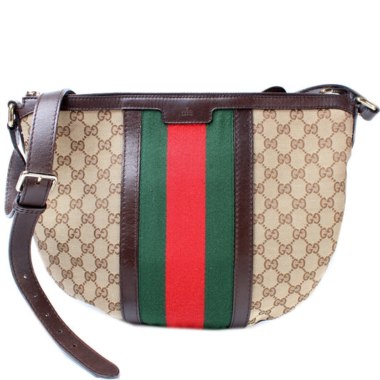 Gucci GG Web Half Moon Canvas Shoulder Bag