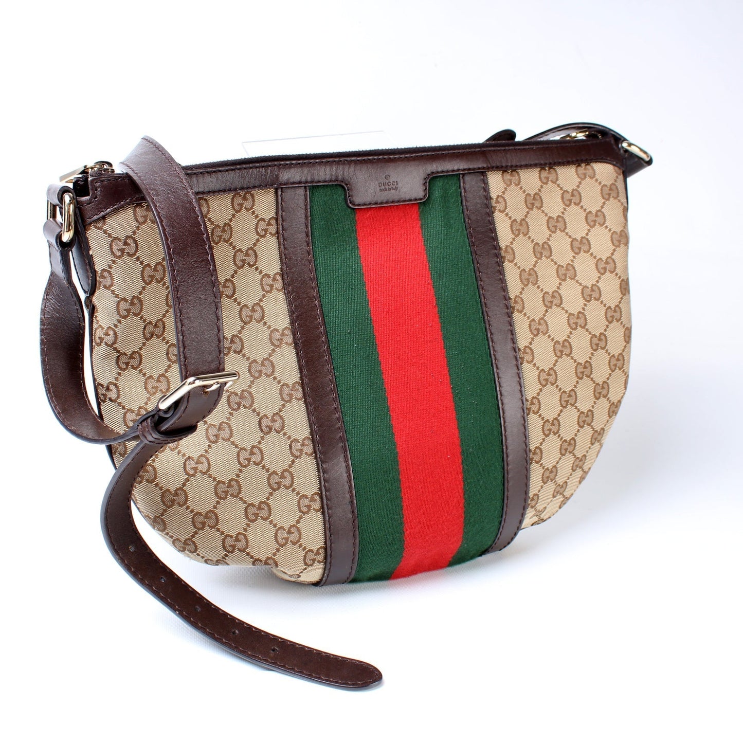 Gucci GG Web Half Moon Canvas Shoulder Bag