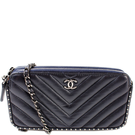 Chanel WOC Double Zip 26M Studded Clutch Bag