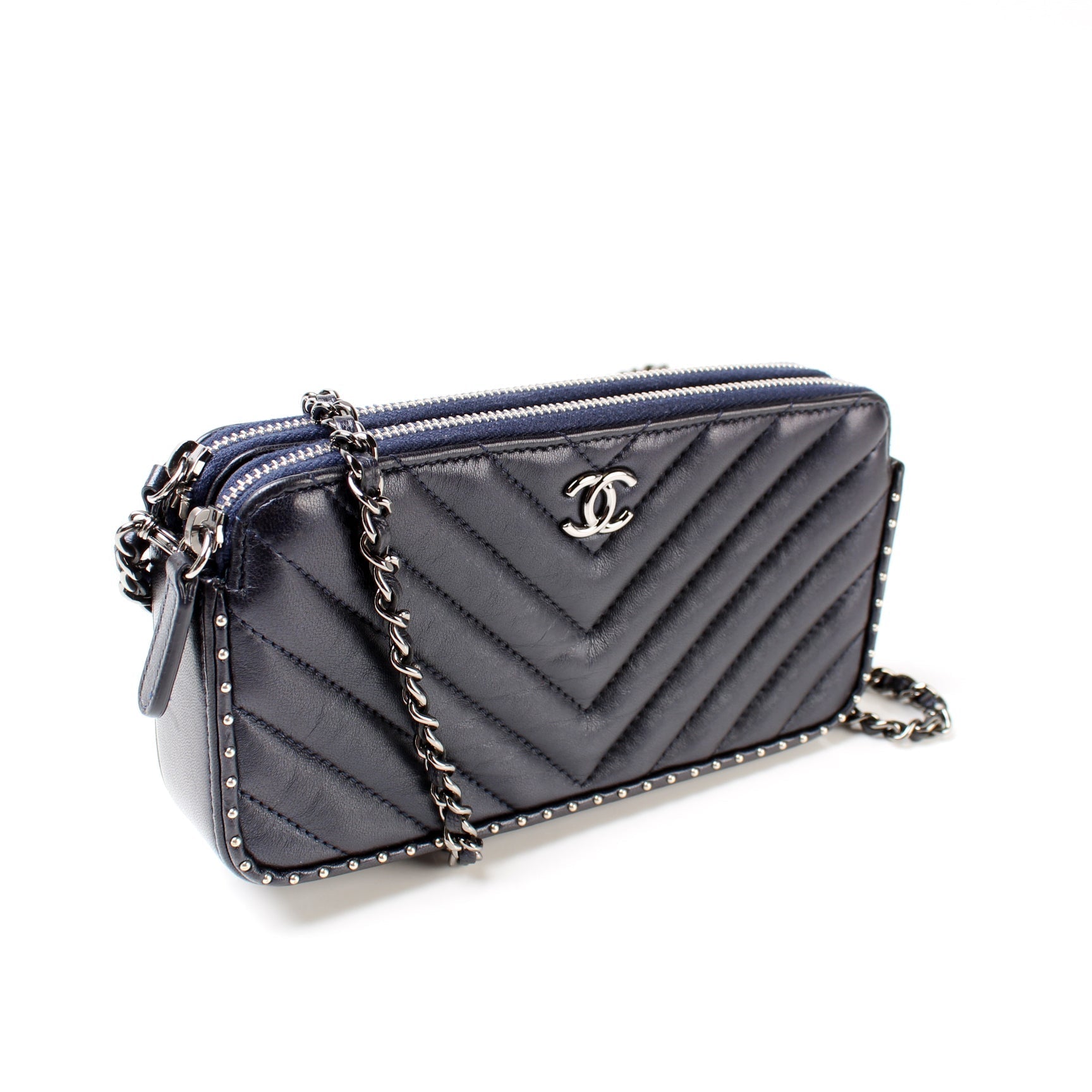 Chanel WOC Double Zip 26M Studded Clutch Bag
