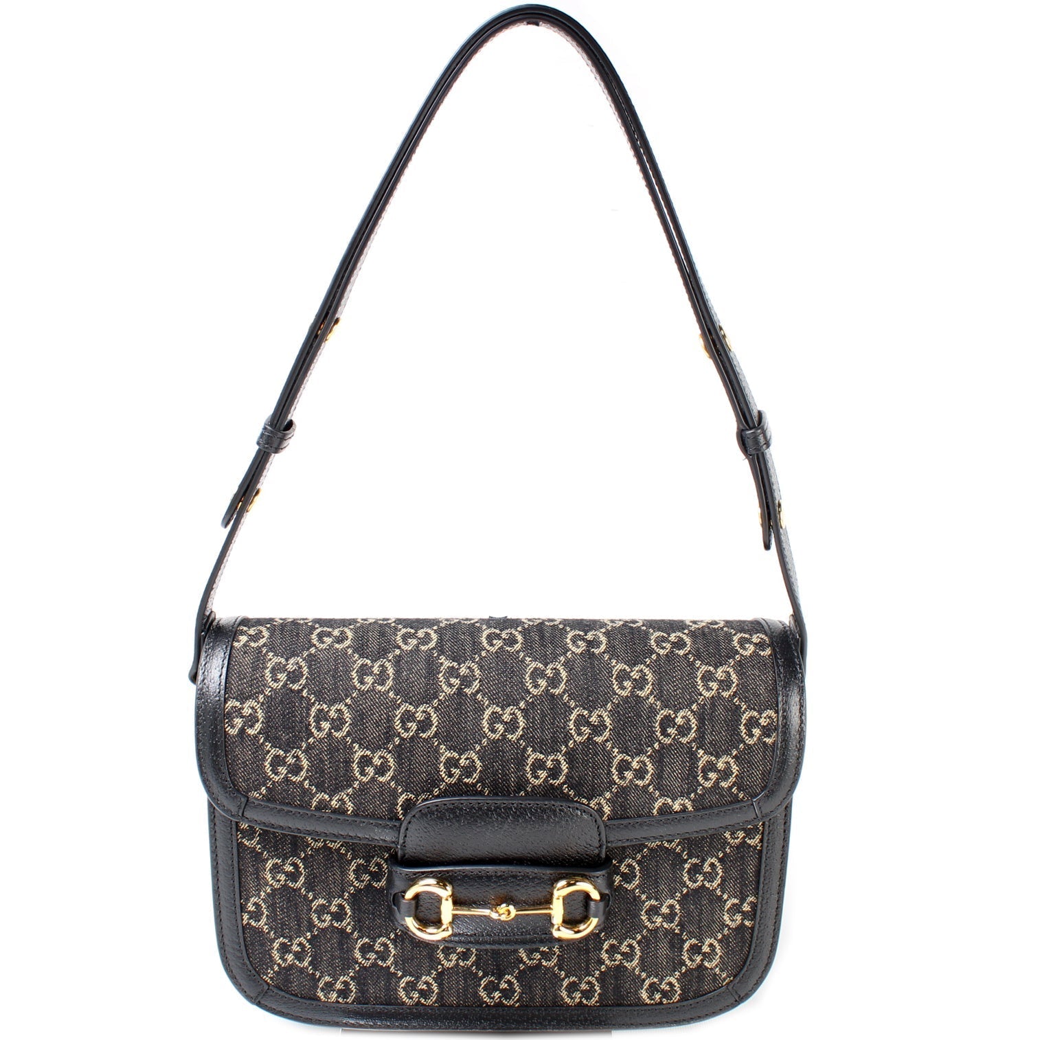 Gucci Horsebit Leather Denim Shoulder Bag