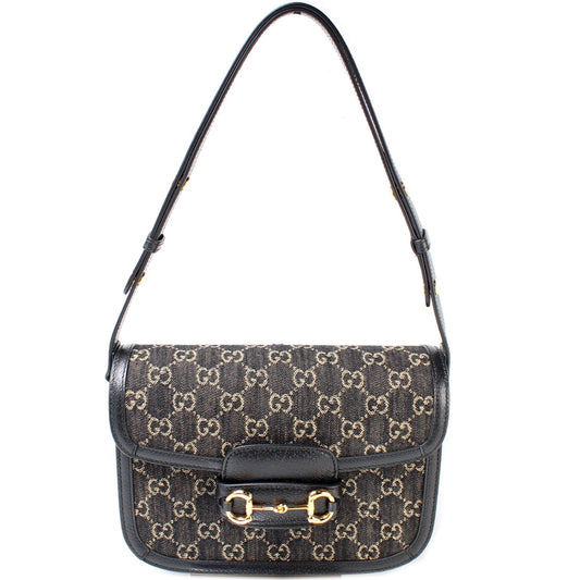 Gucci Horsebit Leather Denim Shoulder Bag