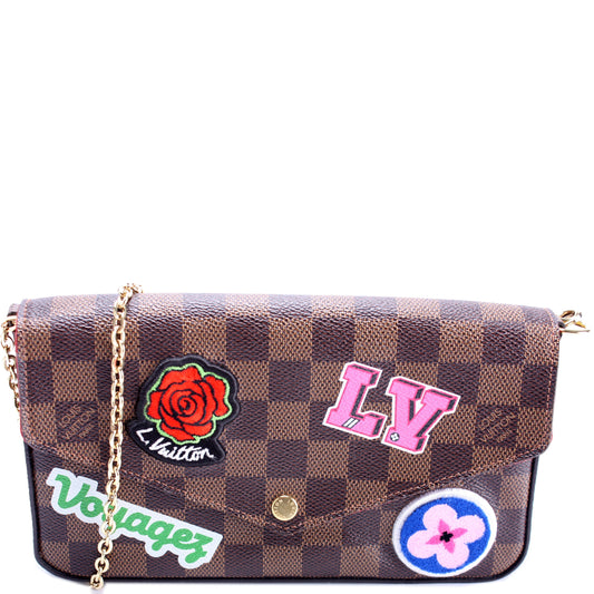 Louis Vuitton Pochette Felicie Ebene Patches Damier Clutch Bag