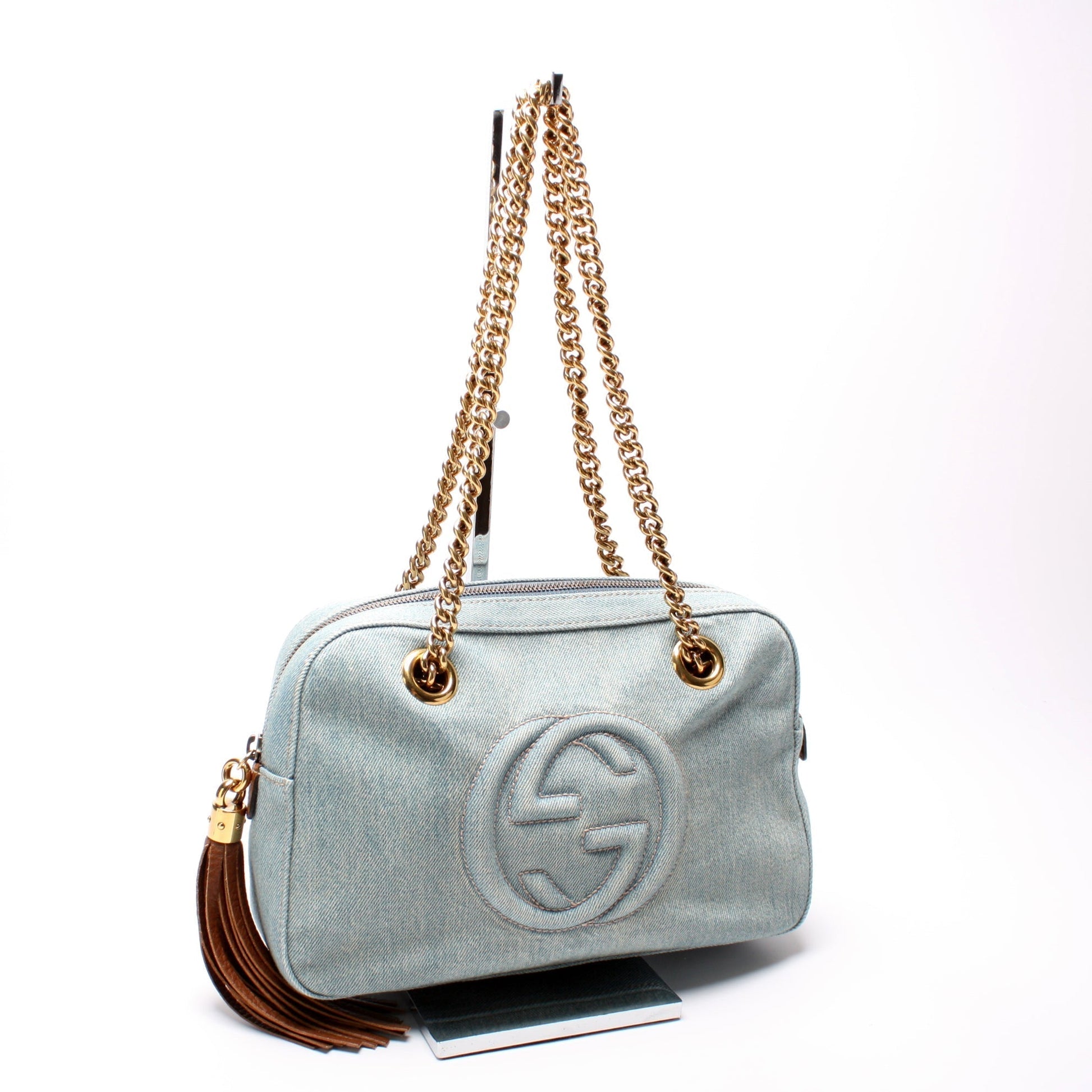 Gucci Soho Shoulder Bag Denim Chain