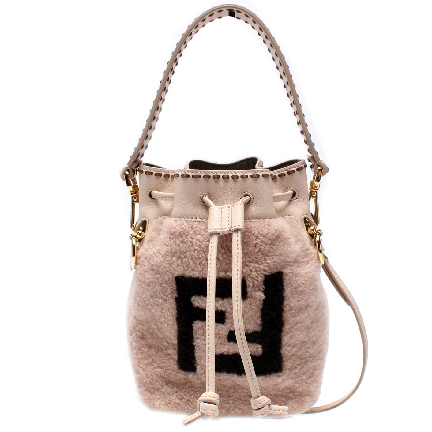 Fendi 8Bs010 Mon Tresor Ff Shearling Bag Mini Bucket Bucket Bag