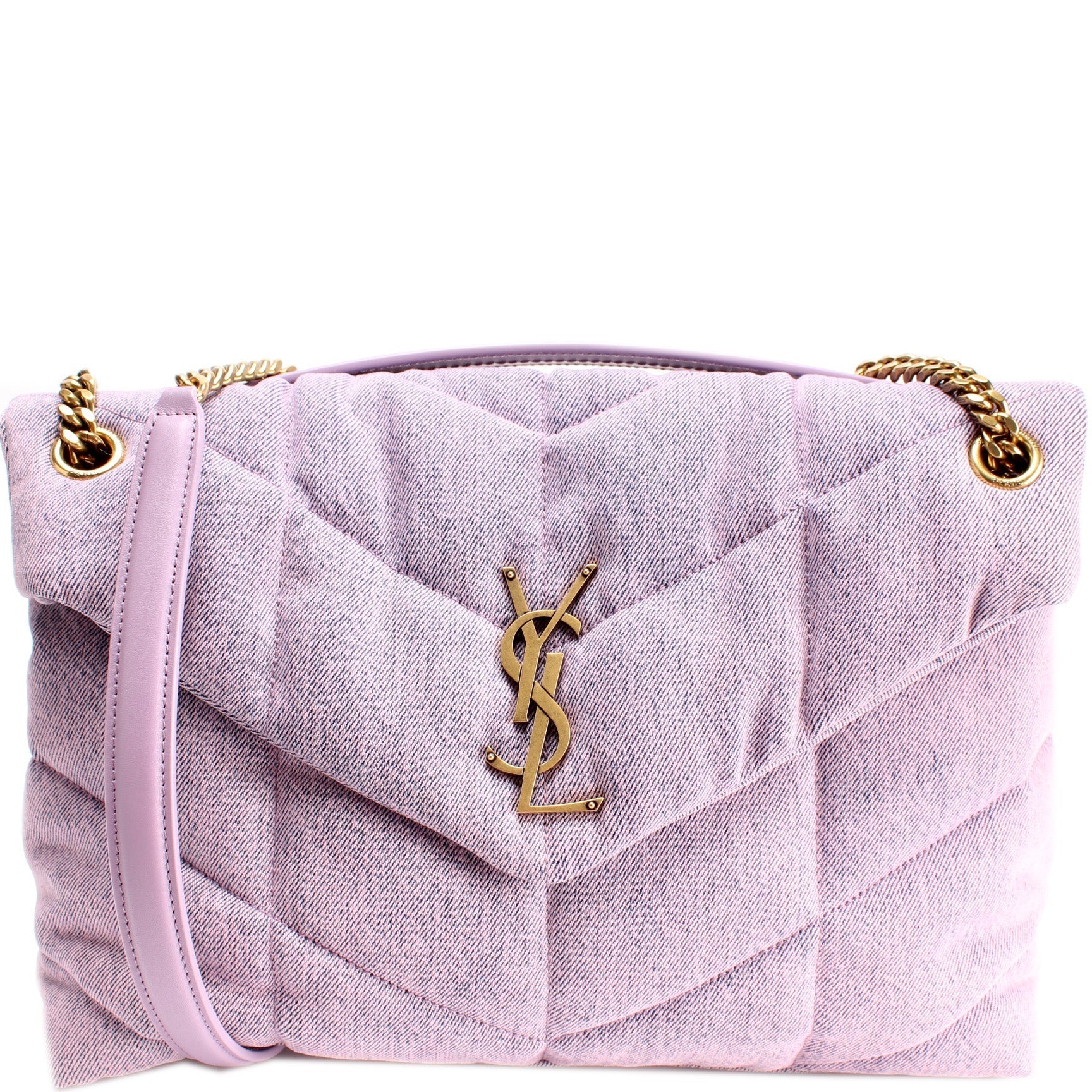 YSL Saint Laurent Puffer Bag Denim Quilted Medium Travel Bag