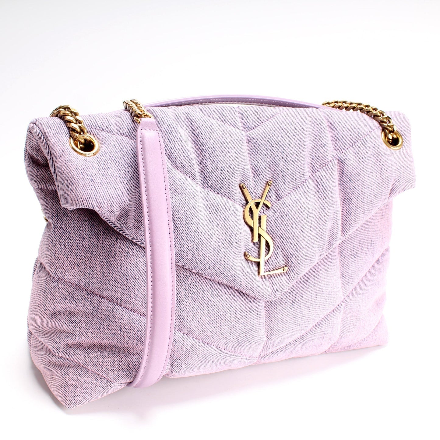 YSL Saint Laurent Puffer Bag Denim Quilted Medium Travel Bag
