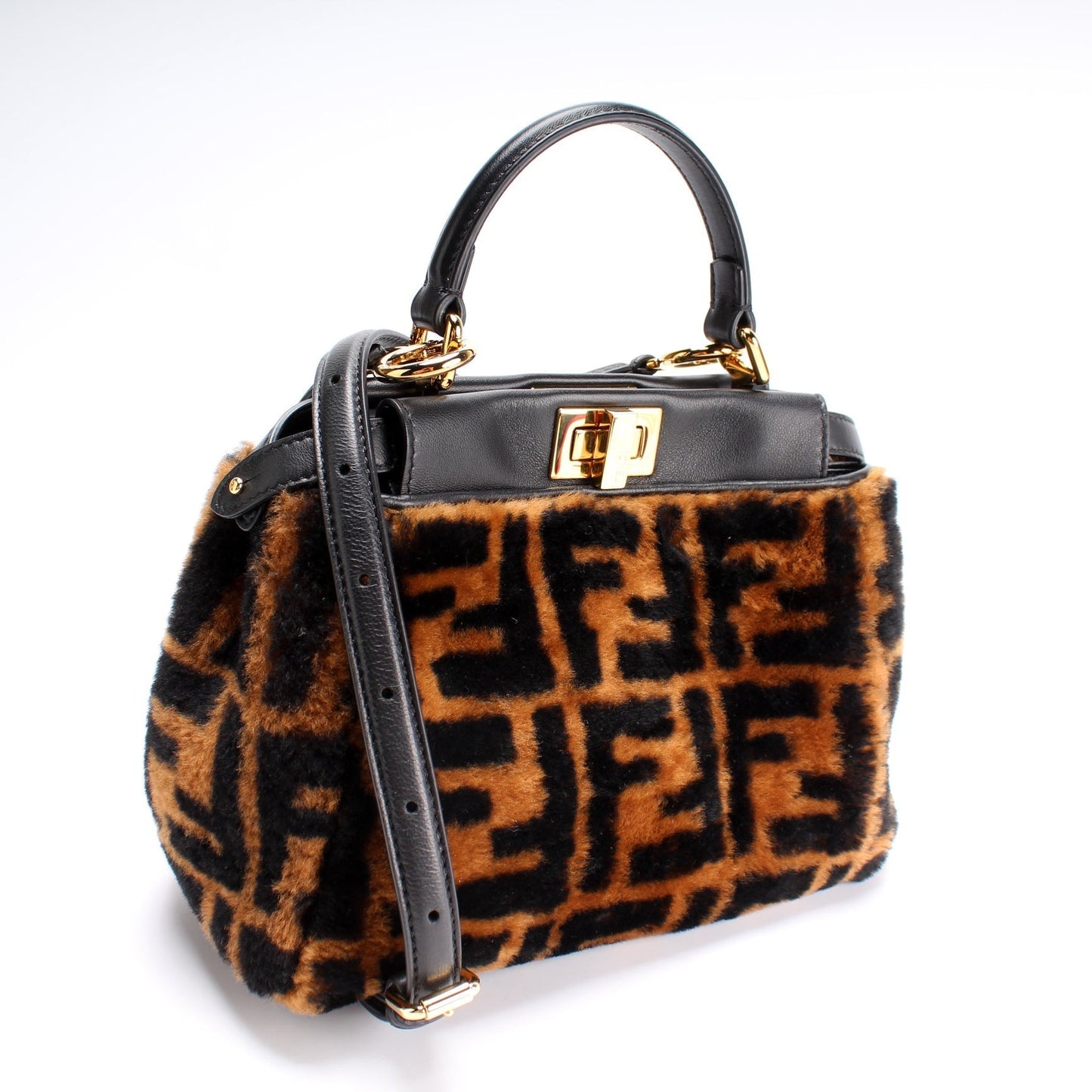 Fendi 8Bn244 Peekaboo Ff Shearling Bag Mini Travel Bag
