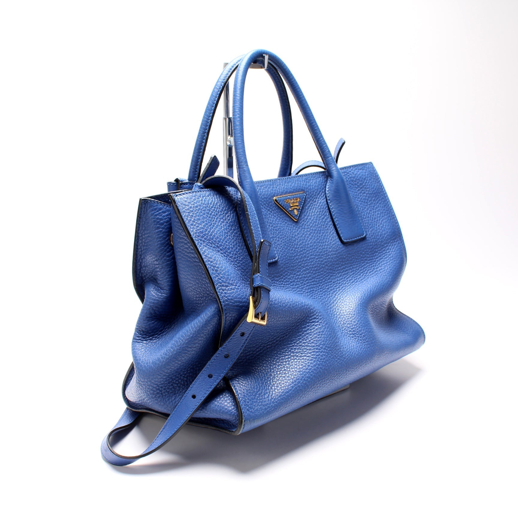 Prada Vitello Daino Tote Bag Blue