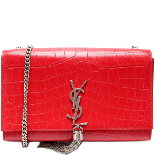 YSL Saint Laurent Kate Tassel Satchel Croc Bag Medium Embossed Satchel Bag