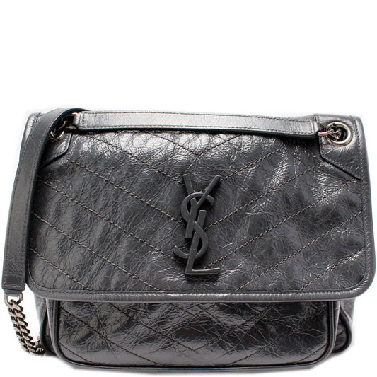 YSL Saint Laurent Niki Crinkle Bag Leather Medium Travel Bag
