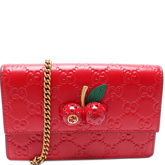 Gucci GG Cherries Leather Mini Chain Travel Bag