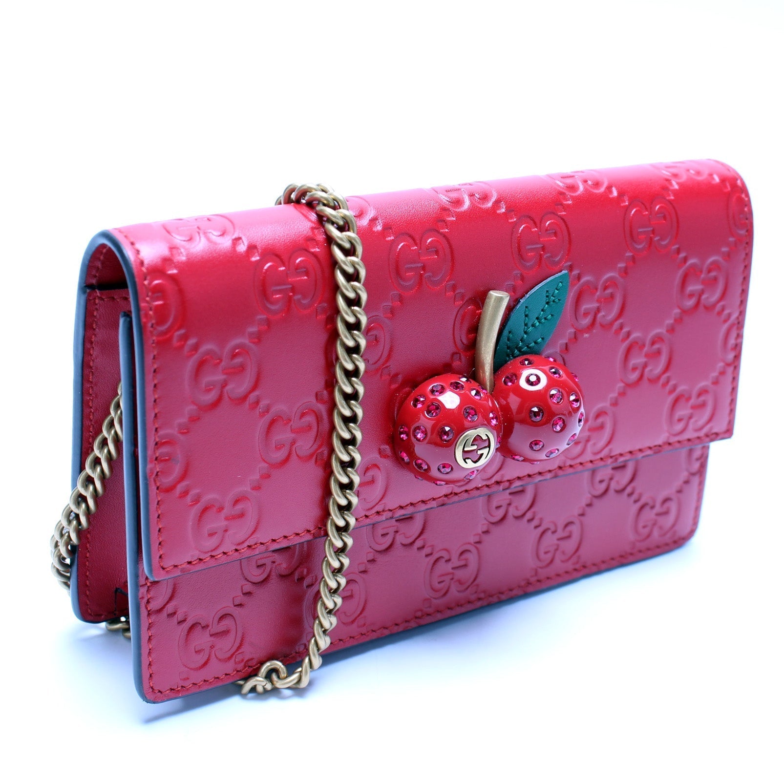 Gucci GG Cherries Leather Mini Chain Travel Bag
