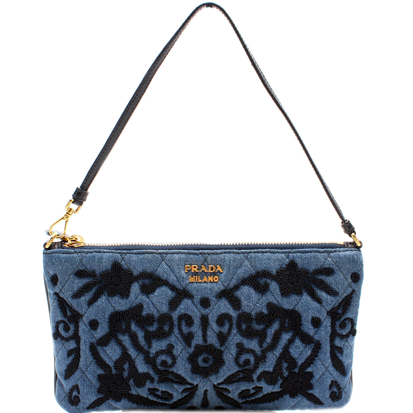 Prada Embroidered Wristlet Bag Denim Travel Bag