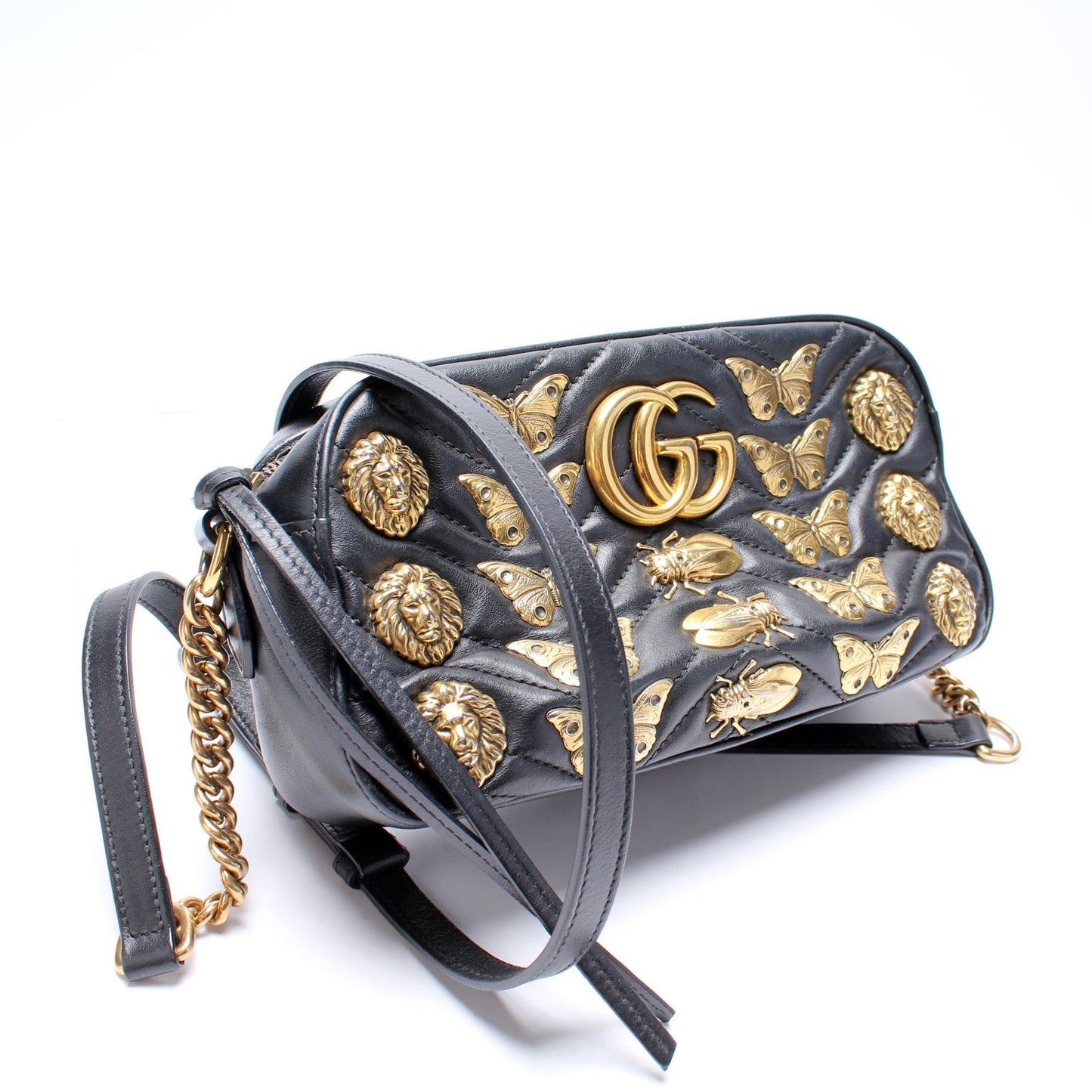 Gucci Marmont Camera Animal Studs Leather Small Travel Bag