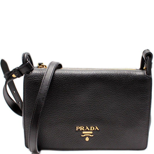 Prada Vitello Daino Zip Crossbody Bag Leather Flap
