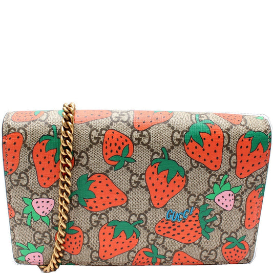 Gucci GG Strawberry Chain Wallet Case