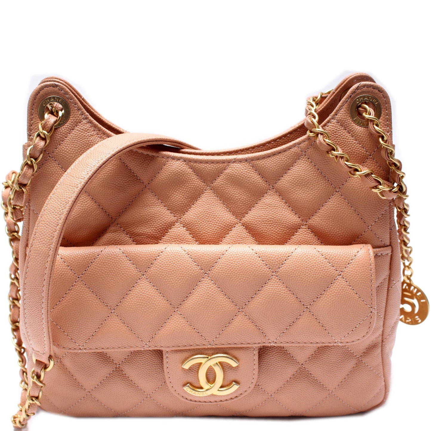 Chanel CC Wavy Hobo Quilted Caviar Shoulder Bag