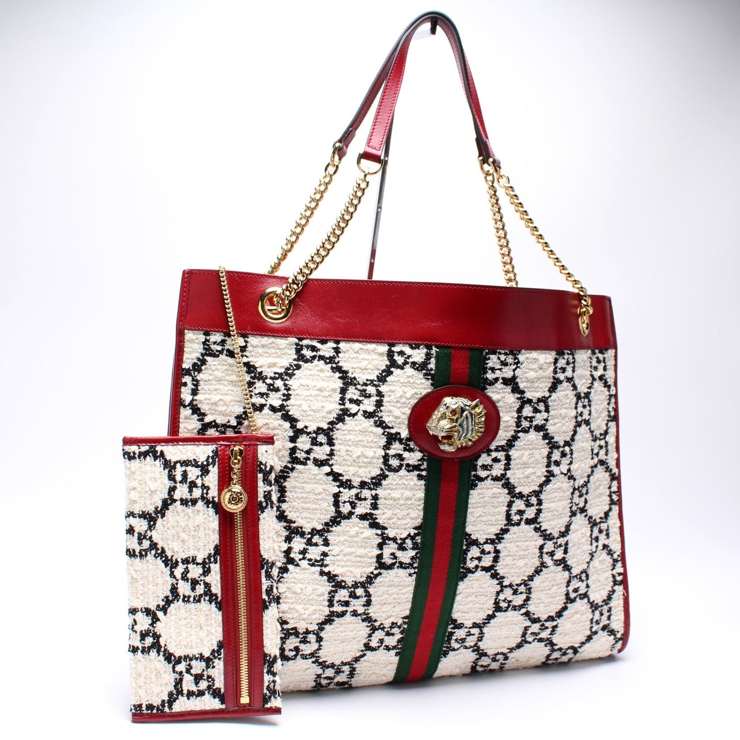 Gucci Tweed Rajah GG Chain Tote Bag