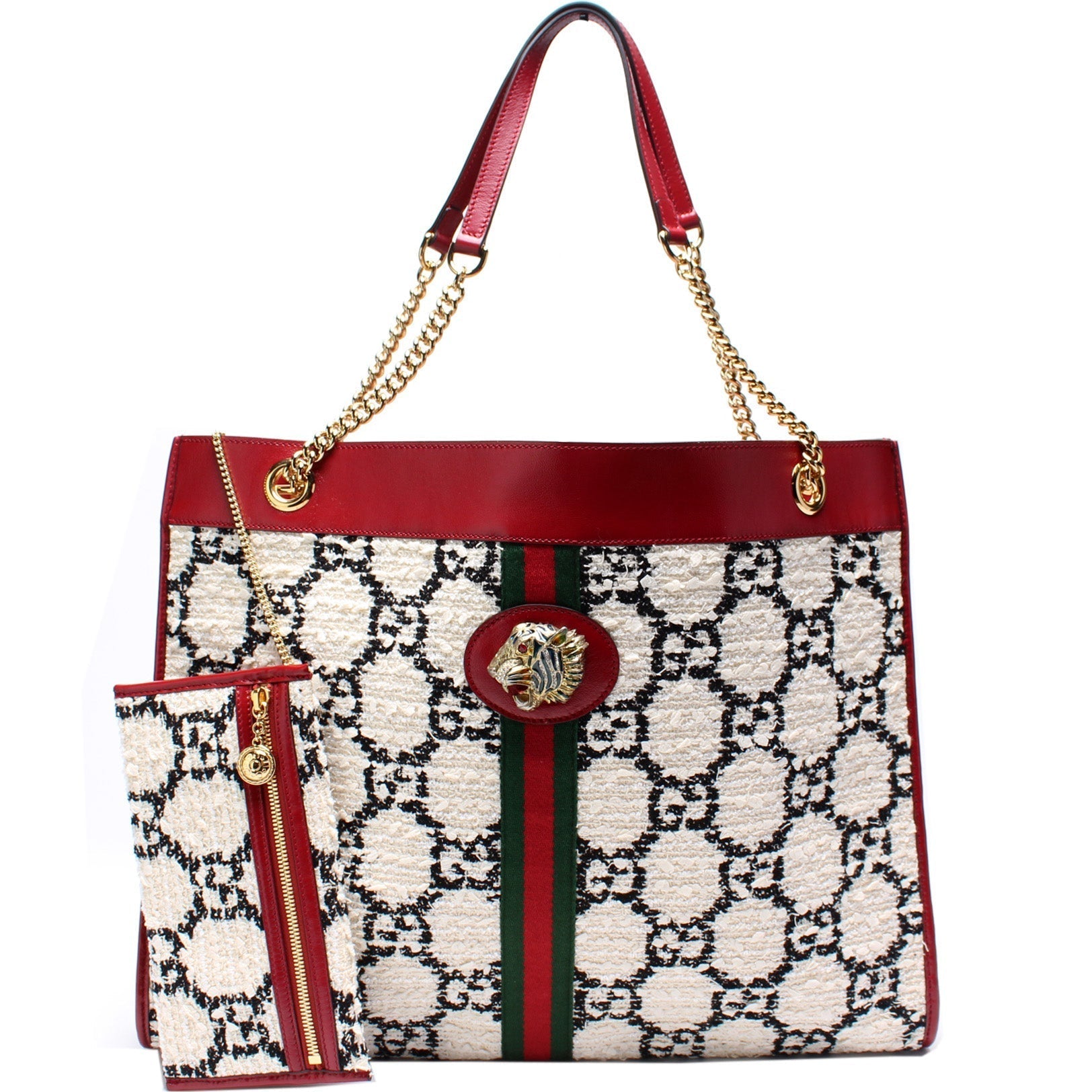 Gucci Tweed Rajah GG Chain Tote Bag
