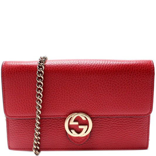 Gucci Dollar Interlocking GG Calfskin Chain Wallet Case