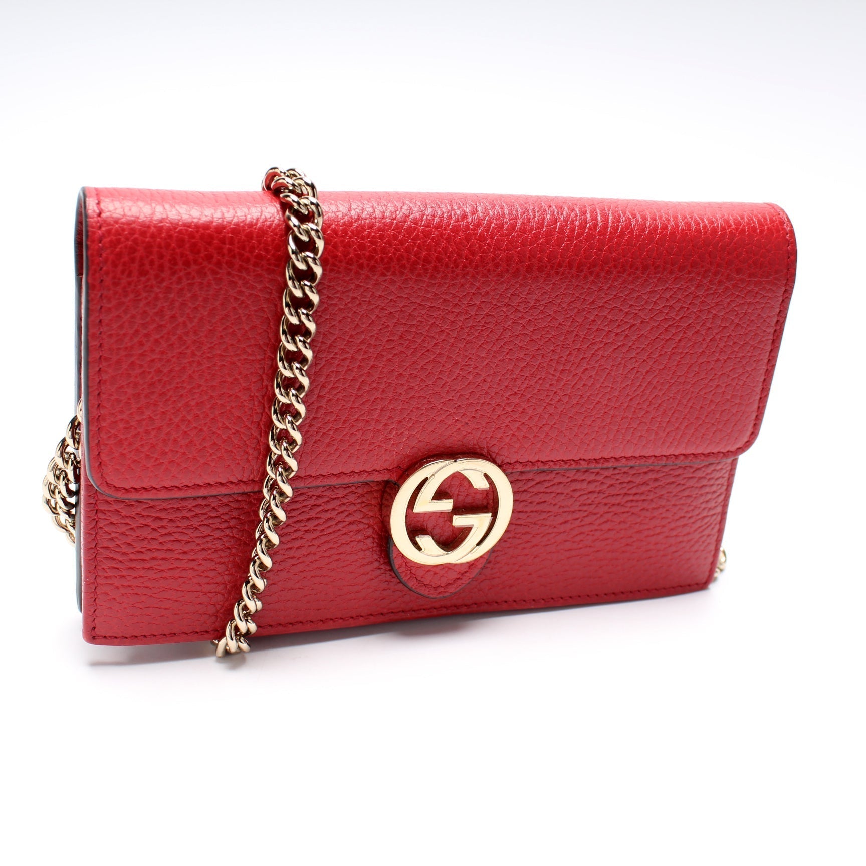 Gucci Dollar Interlocking GG Calfskin Chain Wallet Case