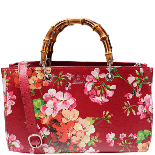 Gucci Blooms Bamboo Shopper Leather Medium Tote Bag