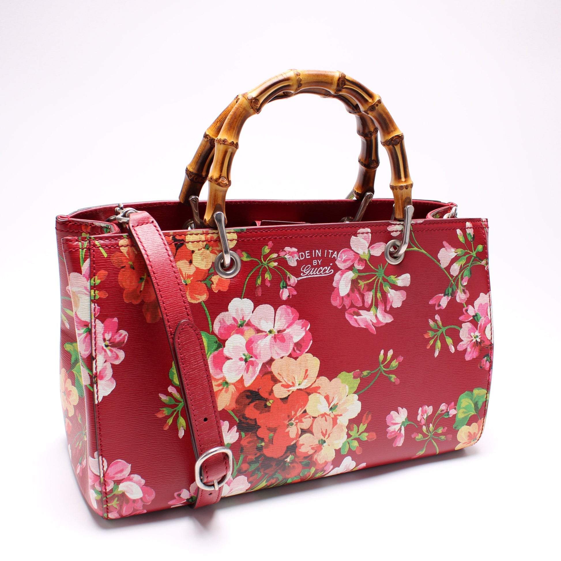 Gucci Blooms Bamboo Shopper Leather Medium Tote Bag