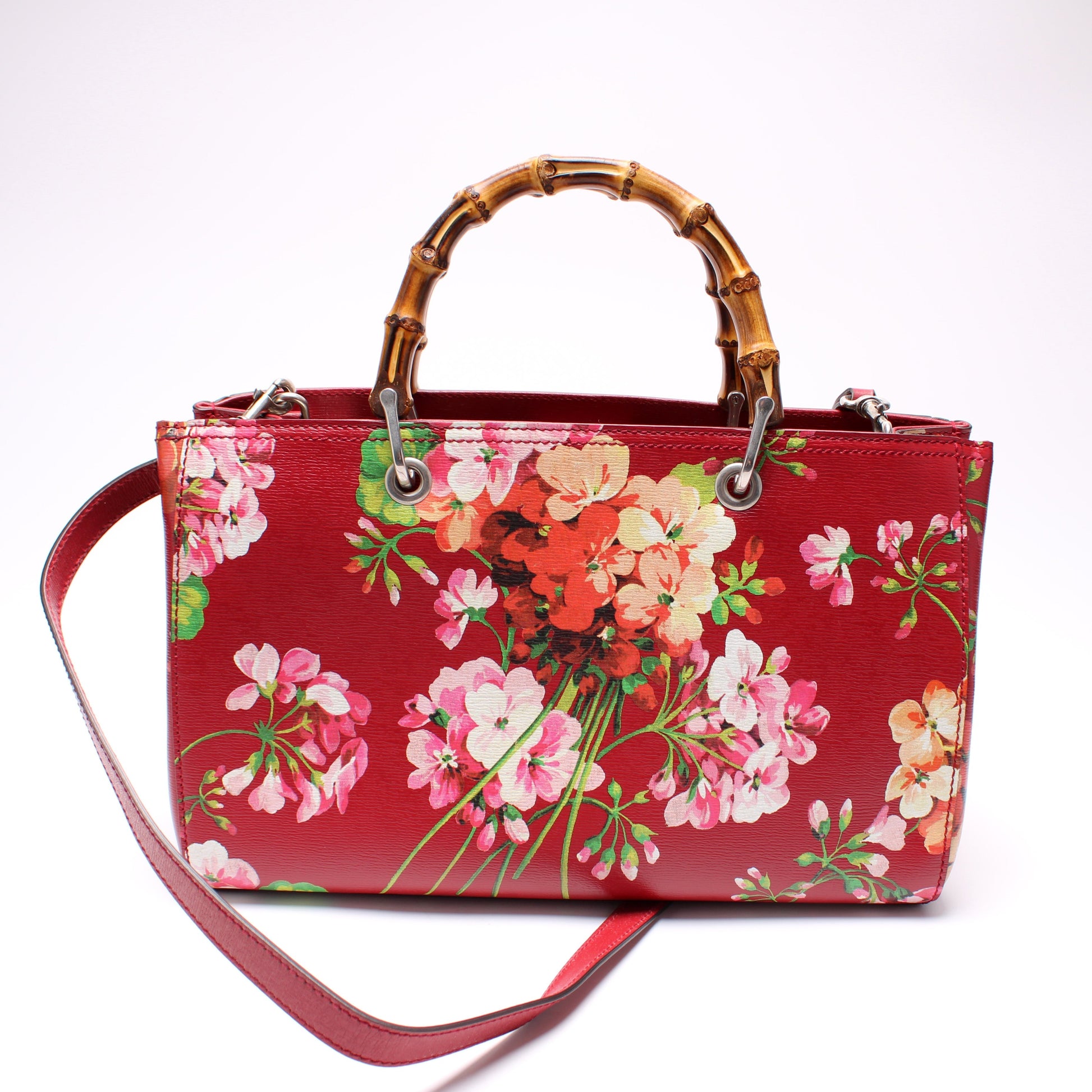 Gucci Blooms Bamboo Shopper Leather Medium Tote Bag