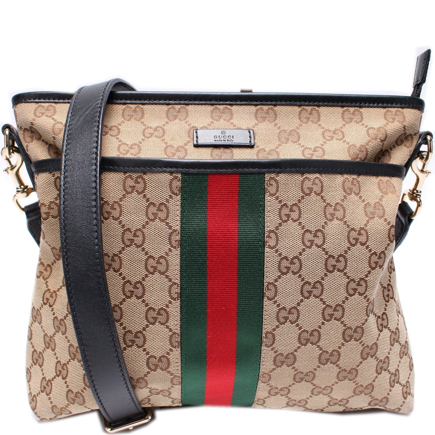Gucci GG Web Flat Messenger Canvas Shoes